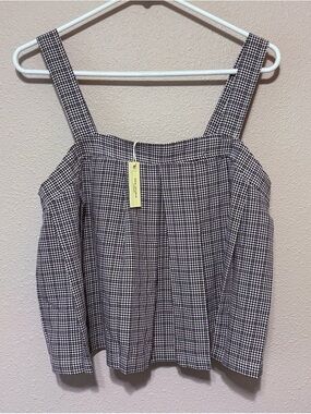 Max Studio Black and White Gingham Square-Neck Top